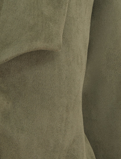 Veste en suédine à cole châle - Kaki - 3