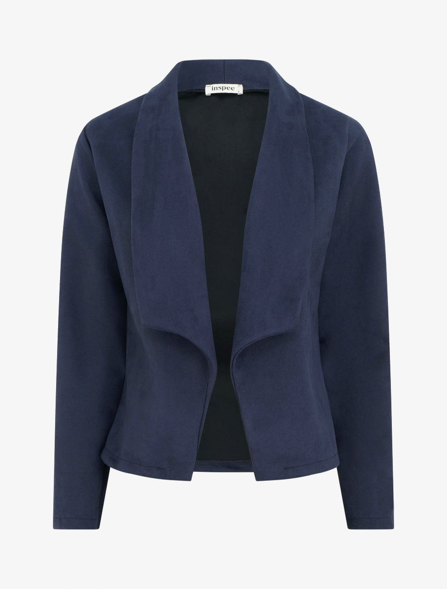 Veste en suédine à cole châle - Marine - 1