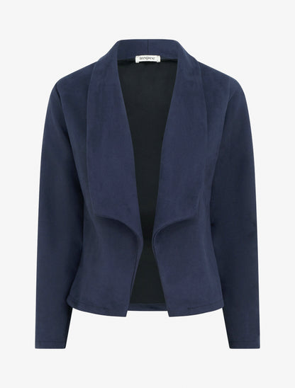 Veste en suédine à cole châle - Marine - 1