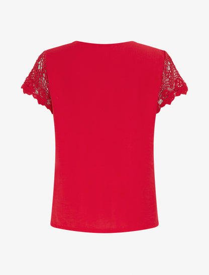 Top droit manches courtes en dentelle - Rouge - 2
