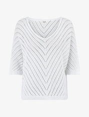 Pull ajouré à manches chauve-souris - Blanc - 1