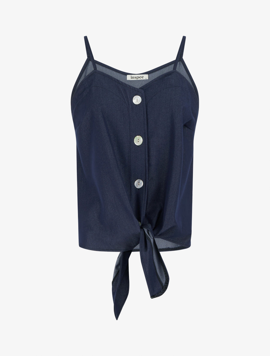 Débardeur à noeud et fines bretelles - Bleu foncé - 1