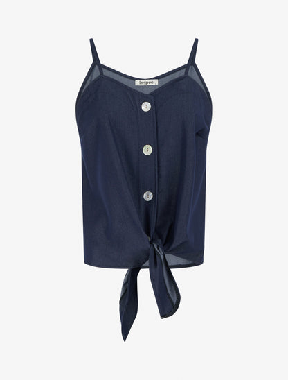 Débardeur à noeud et fines bretelles - Bleu foncé - 1