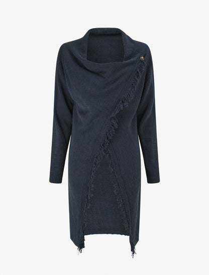 Gilet à pans asymétriques frangés - Marine - 1