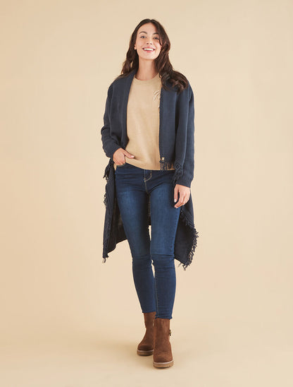 Gilet à pans asymétriques frangés - Marine - 4