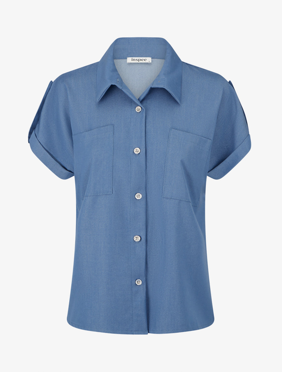 Chemise uni à poches - Bleu foncé - 1