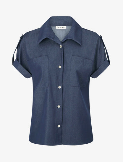 Einfarbiges Hemd mit Taschen - Rohblau