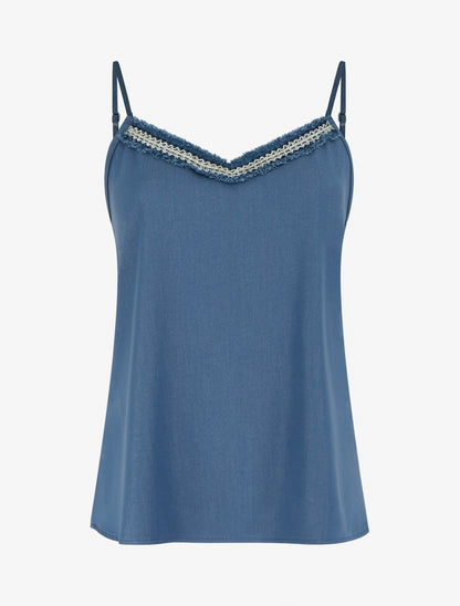 Débardeur à col V brodé - Bleu - 1