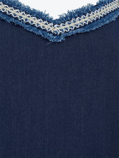 Débardeur à col V brodé - Marine - 3