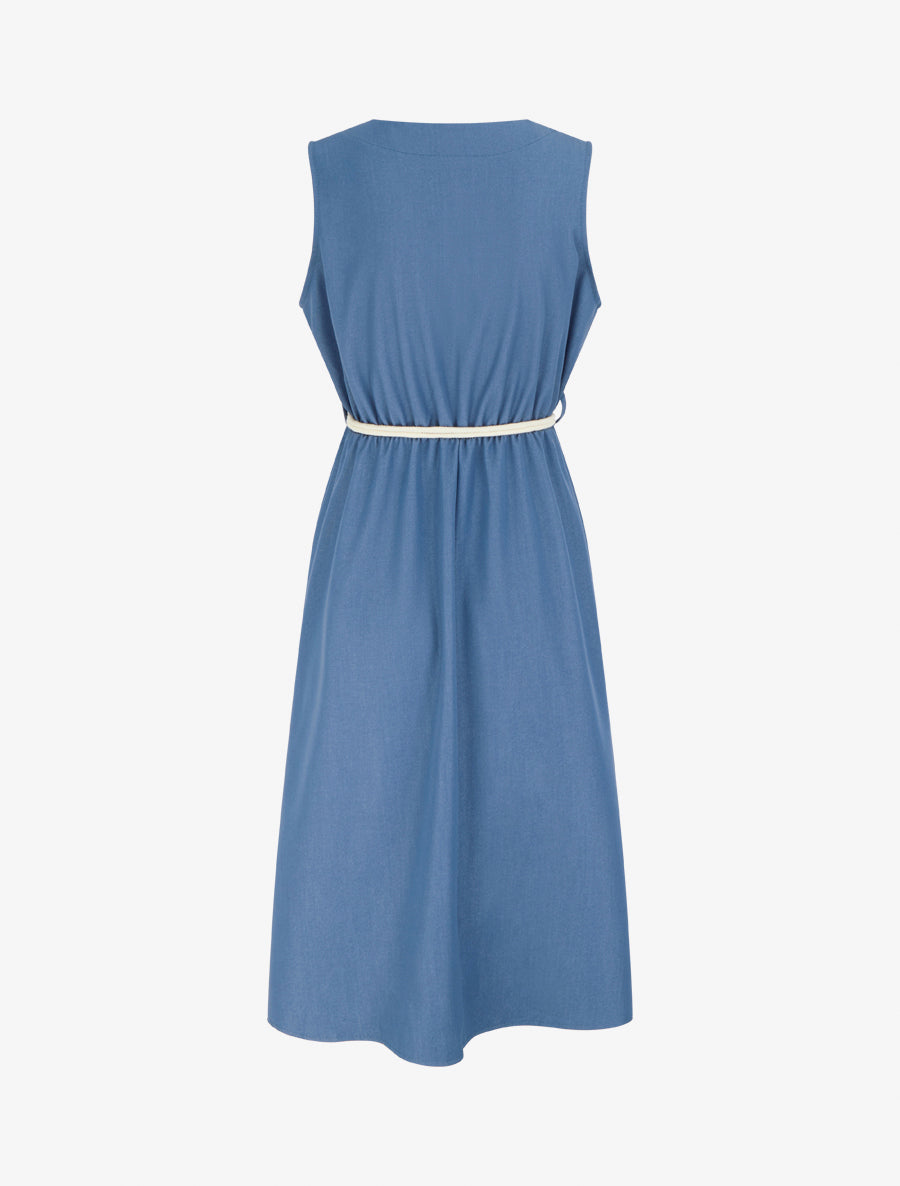 Robe longue unie à taille élastiquée - Bleu - 2