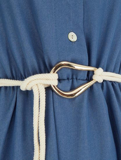 Robe longue unie à taille élastiquée - Bleu - 3