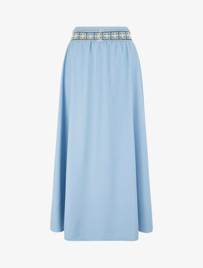 Jupe longue unie à bande brodée - Bleu ciel - 1