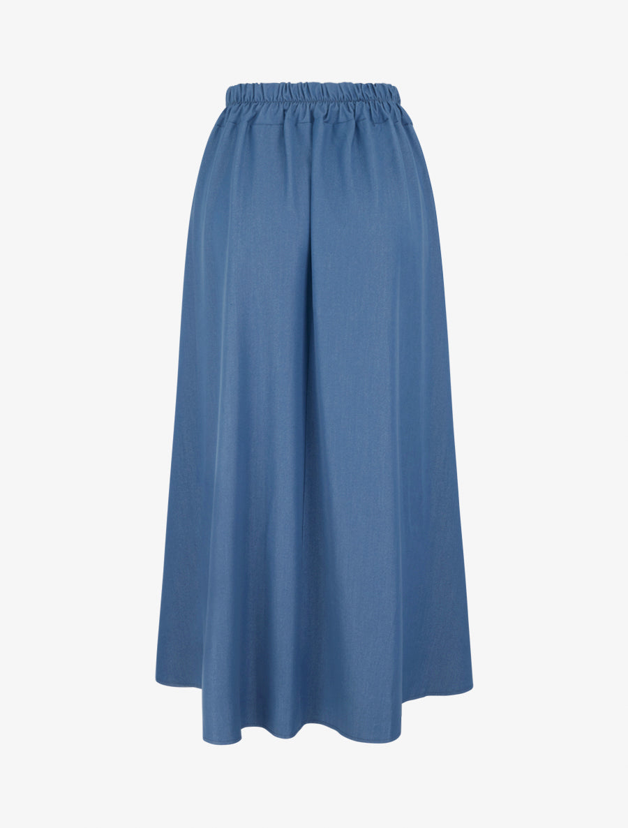 Jupe longue unie à bande brodée - Bleu - 2