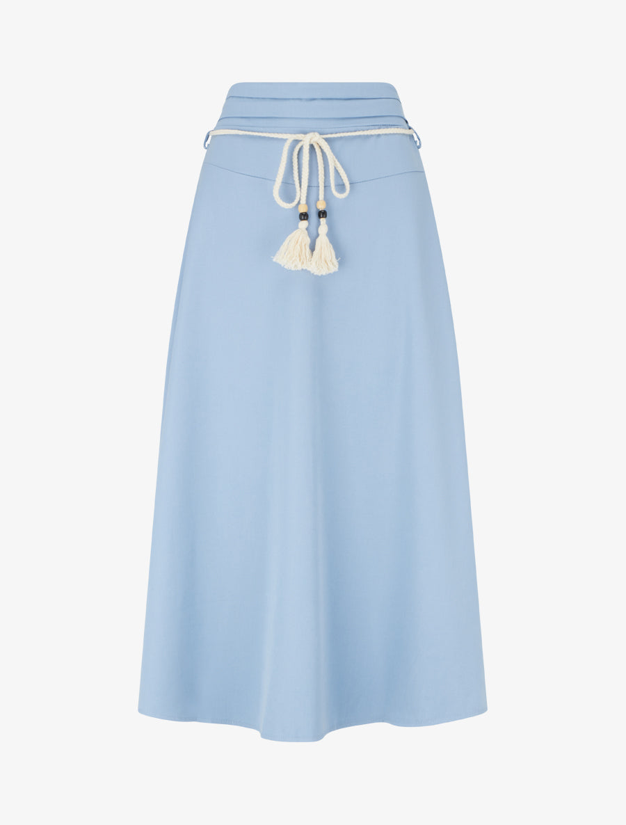 Jupe longue élastiquée à ceinture - Bleu ciel - 1