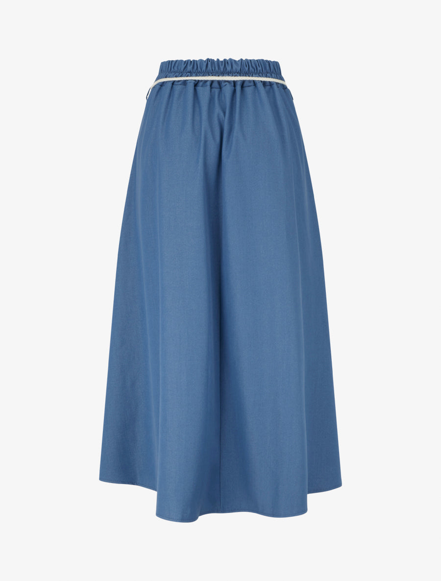 Jupe longue élastiquée à ceinture - Bleu denim - 2