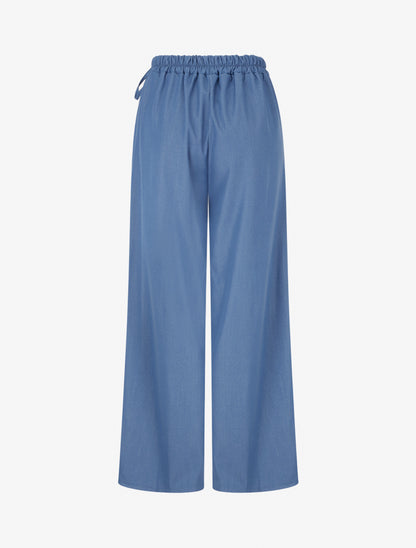 Pantalon fluide uni à liens à nouer - Bleu - 2