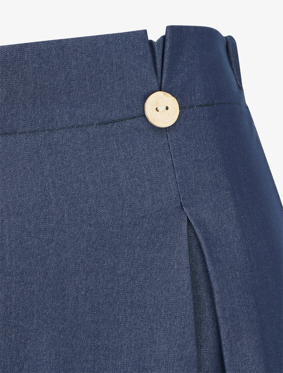 Pantalon fluide uni à pont - Bleu brut - 3