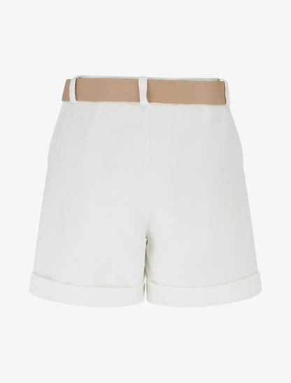 Short ceinturé uni à ourlet - Blanc - 2