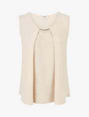 Top droit uni à col rond bijou - Beige foncé - 1