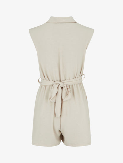 Combishort sans manches à pans croisés - Beige - 2