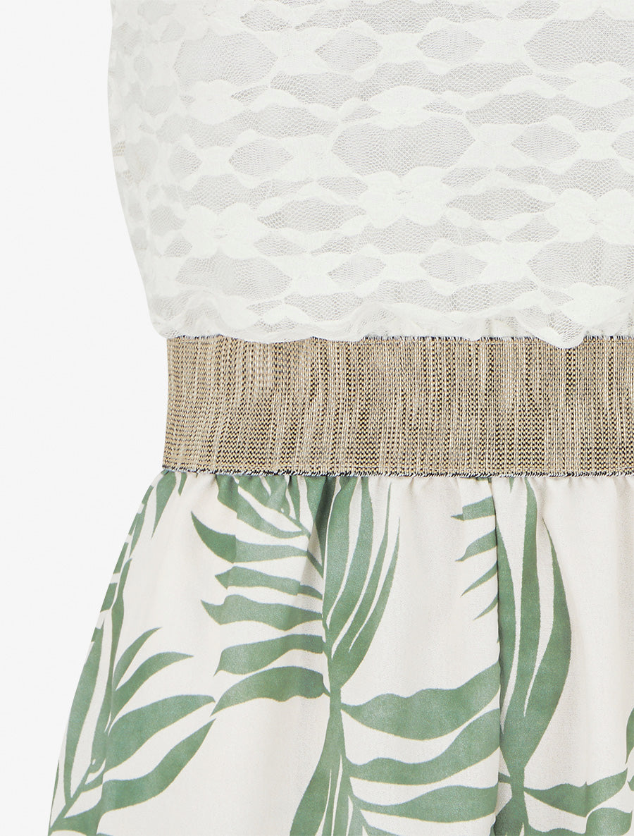 Combishort imprimé feuilles à buste en dentelle - Kaki - 3