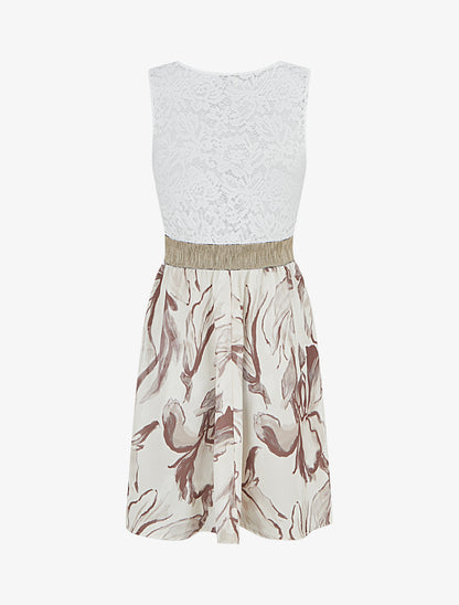 Robe mi-longue à dentelle et imprimé fantaisie - Beige - 2