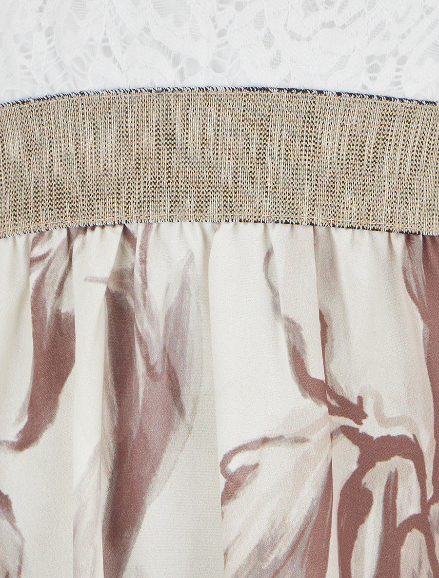 Robe mi-longue à dentelle et imprimé fantaisie - Beige - 3