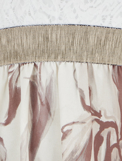 Robe mi-longue à dentelle et imprimé fantaisie - Beige - 3