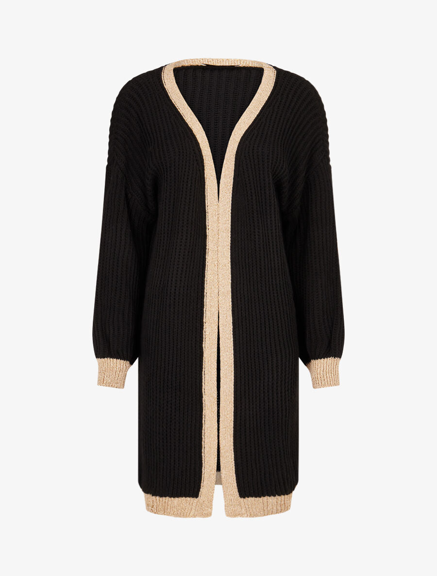 Gilet à bords lamés dorés - Noir - 1