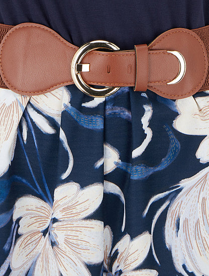 Combishort ceinturé à imprimé floral - Marine - 3