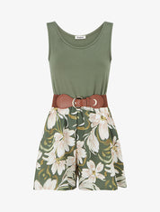 Combishort ceinturé à imprimé floral - Kaki - 1