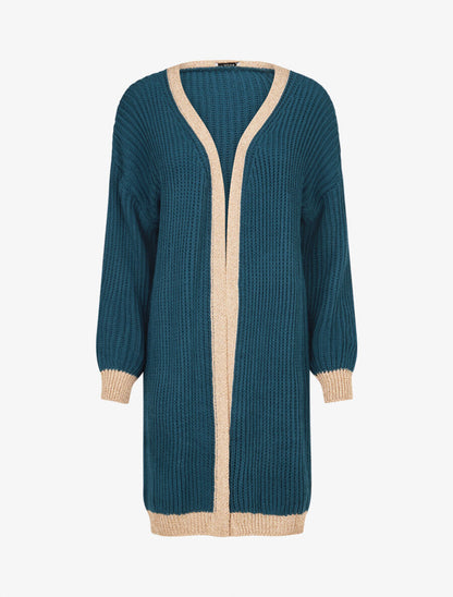 Gilet à bords lamés dorés - Bleu pétrole - 1