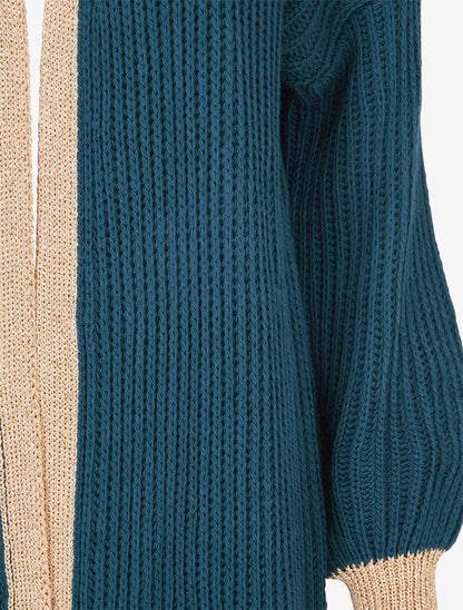 Gilet à bords lamés dorés - Bleu pétrole - 3