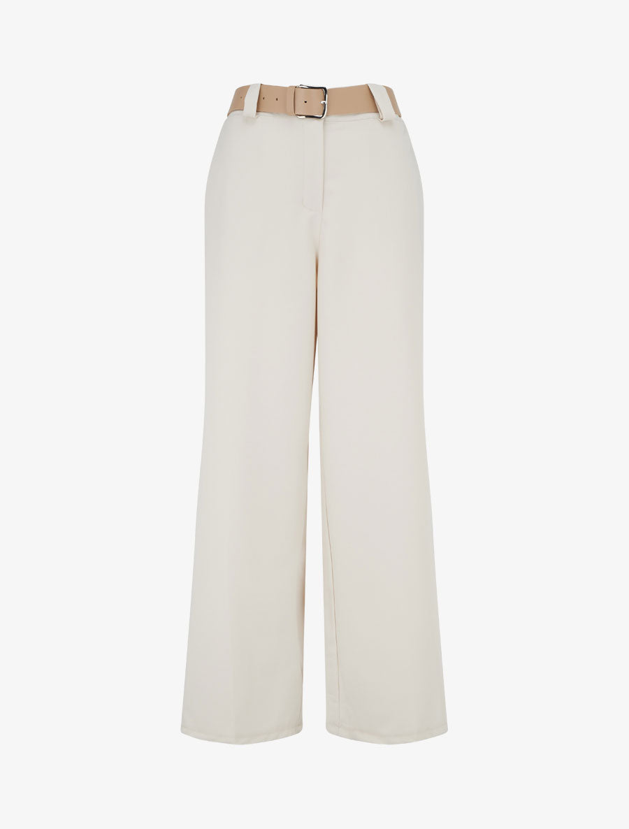 Gerade geschnittene, einfarbige, elastische Hose - Beige
