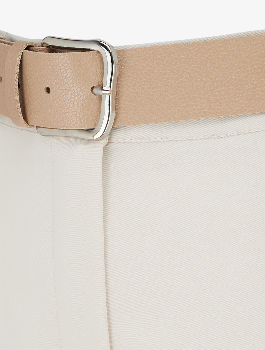 Gerade geschnittene, einfarbige, elastische Hose - Beige