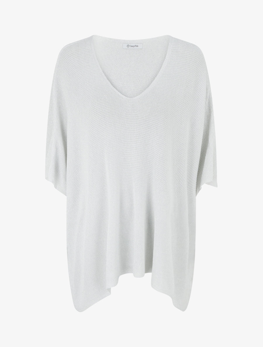 Top asymétrique manches courtes en maille fine irisée - Blanc - 1
