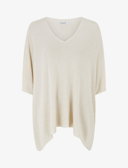 Top asymétrique manches courtes en maille fine irisée - Beige - 1