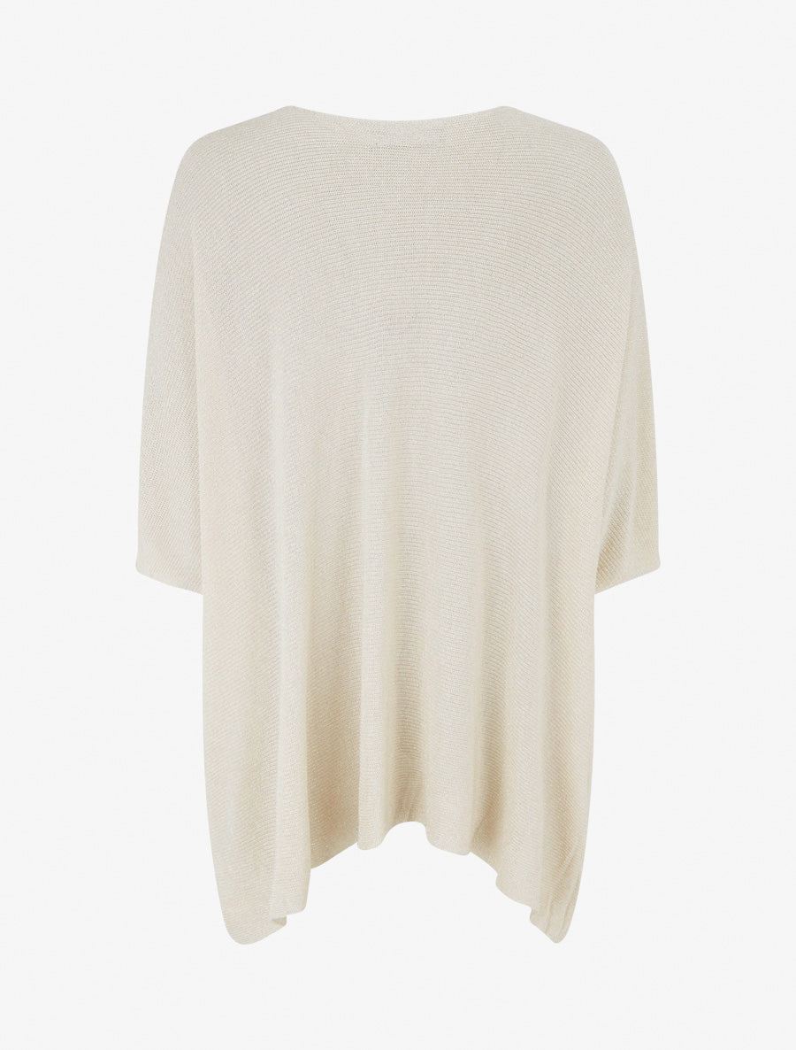 Top asymétrique manches courtes en maille fine irisée - Beige - 2