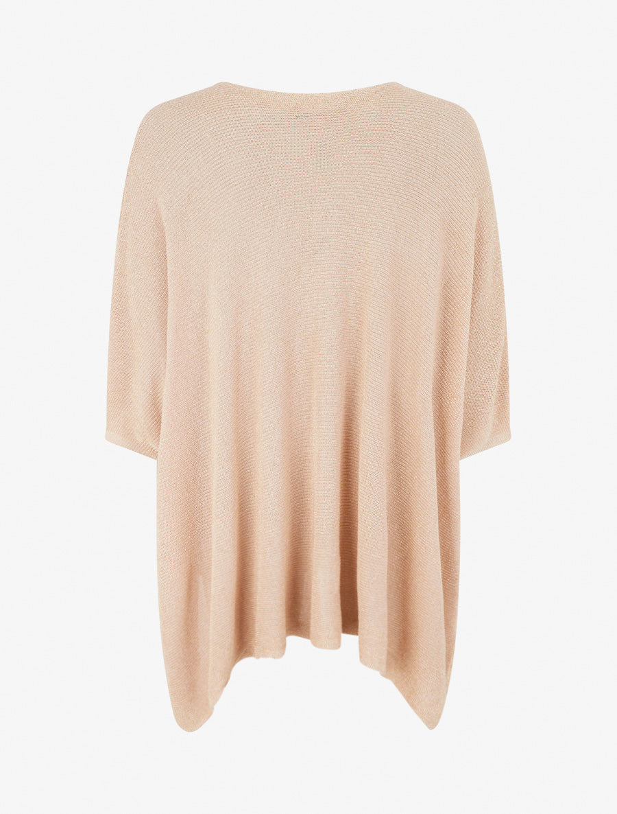 Top asymétrique manches courtes en maille fine irisée - Beige rosé - 2