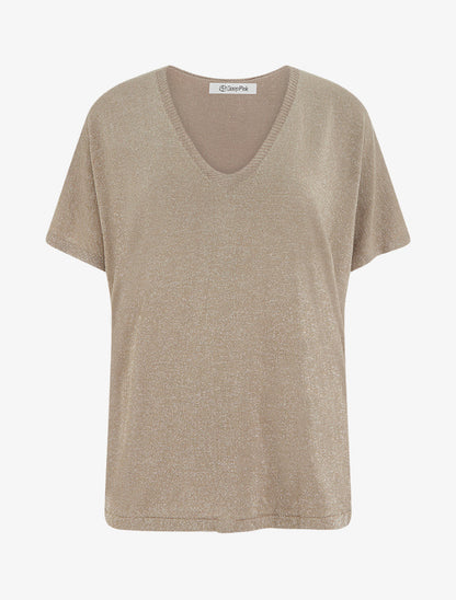 Top ample manches courtes en maille fine irisée - Taupe - 1