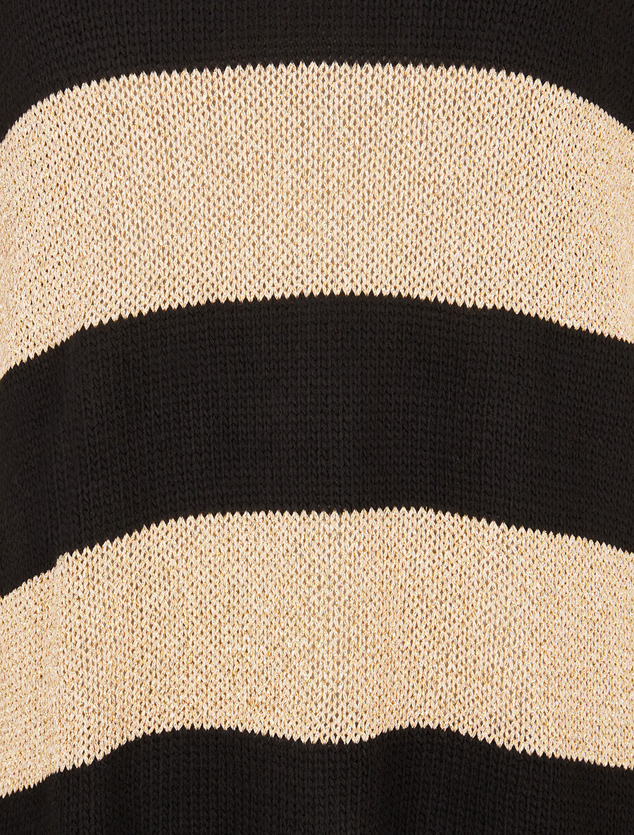 Pull en maille à bandes dorées - Noir - 3
