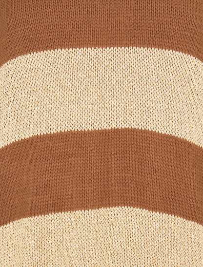Pull en maille à bandes dorées - Camel - 3