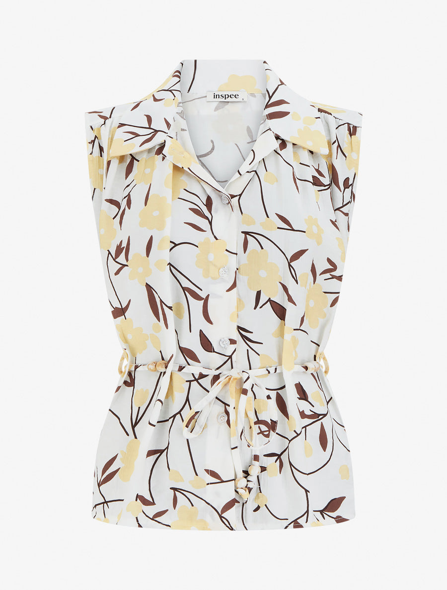 Top sans manches imprimé floral - Jaune - 1
