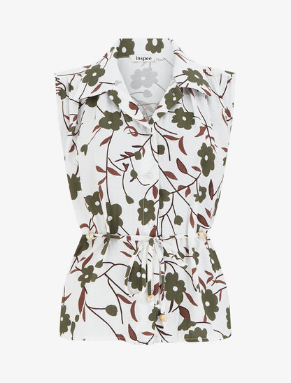 Top sans manches imprimé floral - Kaki - 1