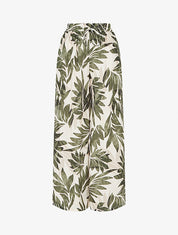 Pantalon imprimé feuillage et à taille haute élastiquée - Kaki - 1