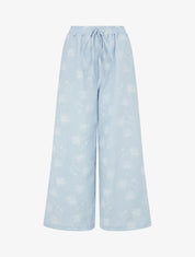 Pantalon en lin à broderie floral - Bleu ciel - 1