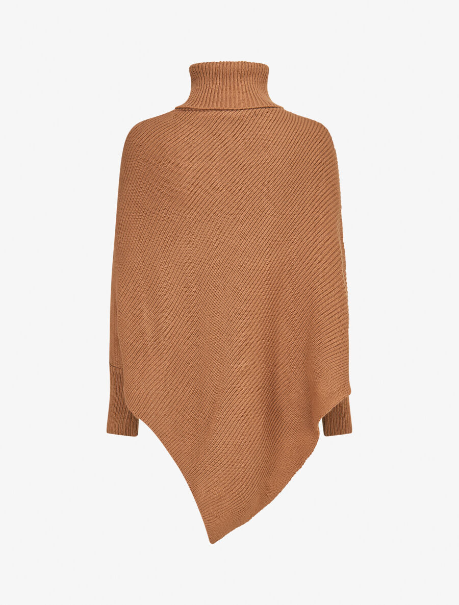 Poncho côtelé à col roulé - Camel - 2
