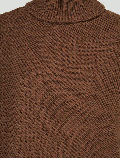 Poncho côtelé à col roulé - Marron - 3