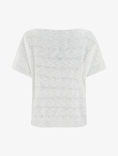 Top uni en maille ajourée à manches courtes - Blanc - 2