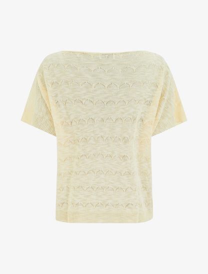 Top uni en maille ajourée à manches courtes - Jaune citron - 2